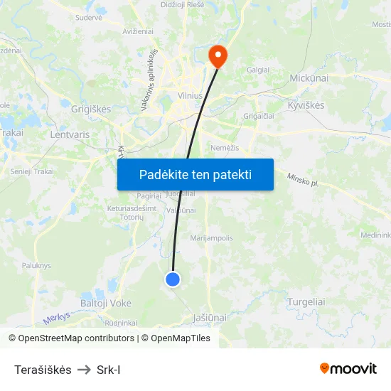 Terašiškės to Srk-I map