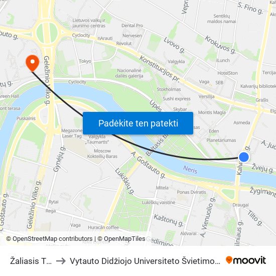 Žaliasis Tiltas to Vytauto Didžiojo Universiteto Švietimo Akademija map