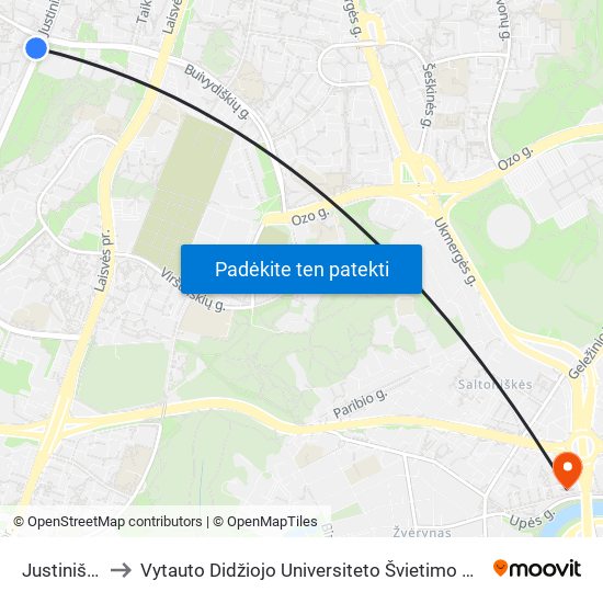 Justiniškės to Vytauto Didžiojo Universiteto Švietimo Akademija map