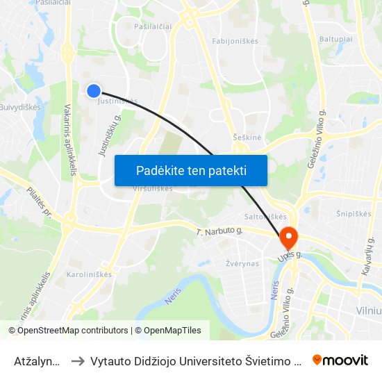 Atžalyno St. to Vytauto Didžiojo Universiteto Švietimo Akademija map