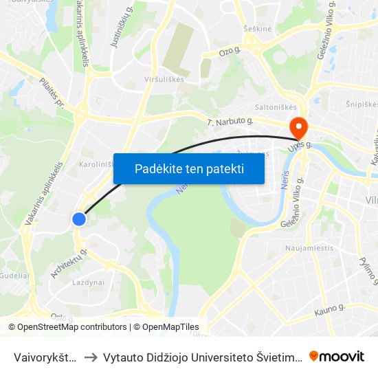 Vaivorykštės St. to Vytauto Didžiojo Universiteto Švietimo Akademija map