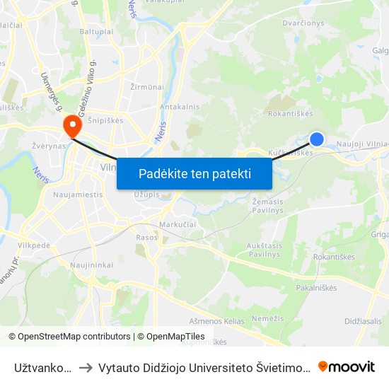 Užtvankos St. to Vytauto Didžiojo Universiteto Švietimo Akademija map