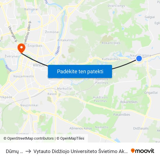 Dūmų St. to Vytauto Didžiojo Universiteto Švietimo Akademija map