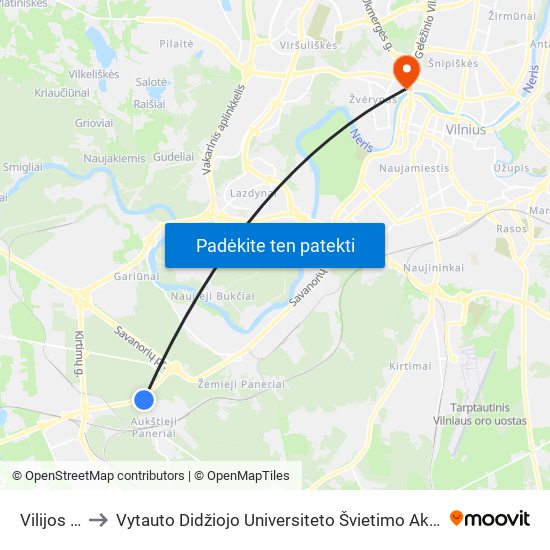 Vilijos St. to Vytauto Didžiojo Universiteto Švietimo Akademija map