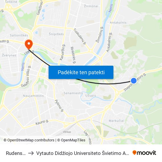 Rudens St. to Vytauto Didžiojo Universiteto Švietimo Akademija map