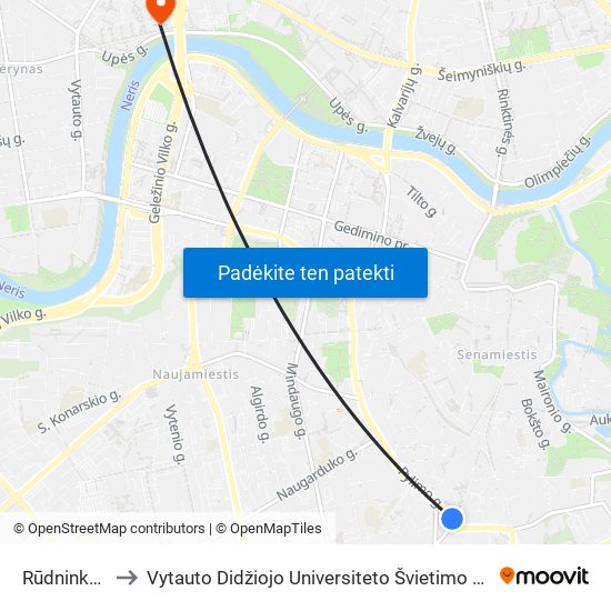 Rūdninkų St. to Vytauto Didžiojo Universiteto Švietimo Akademija map