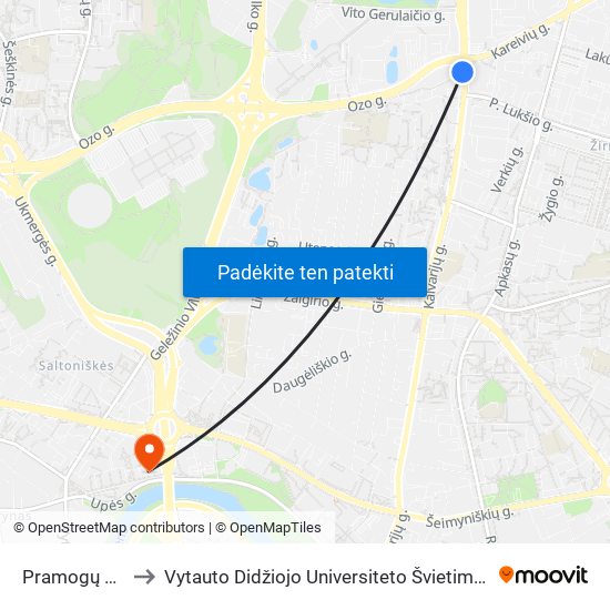 Pramogų Arena to Vytauto Didžiojo Universiteto Švietimo Akademija map