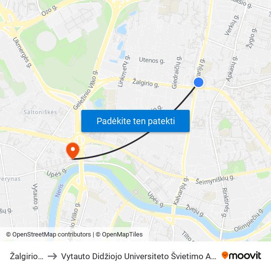 Žalgirio St. to Vytauto Didžiojo Universiteto Švietimo Akademija map