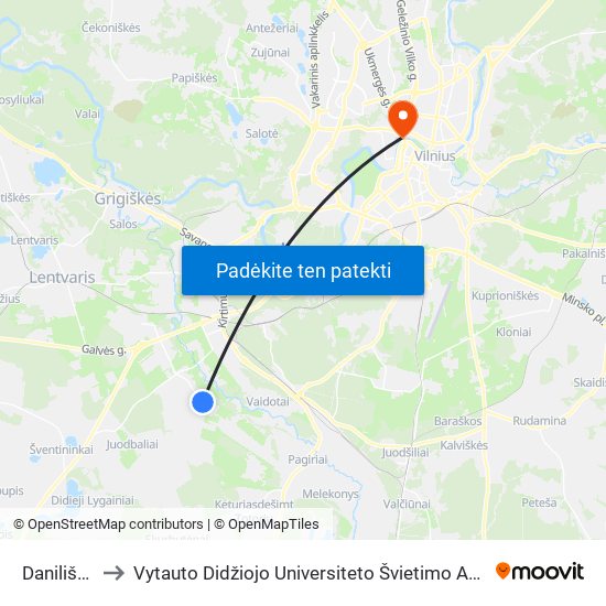 Daniliškės to Vytauto Didžiojo Universiteto Švietimo Akademija map