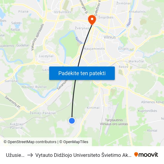 Užusienis to Vytauto Didžiojo Universiteto Švietimo Akademija map