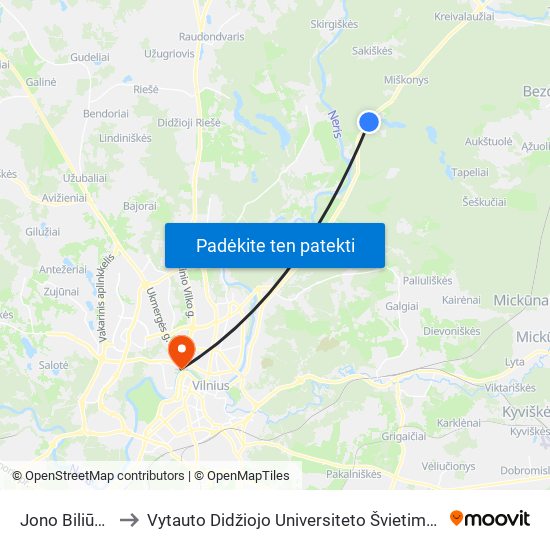 Jono Biliūno St. to Vytauto Didžiojo Universiteto Švietimo Akademija map