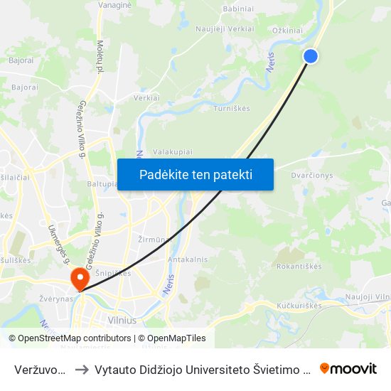 Veržuvos St. to Vytauto Didžiojo Universiteto Švietimo Akademija map