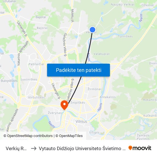 Verkių Rūmai to Vytauto Didžiojo Universiteto Švietimo Akademija map