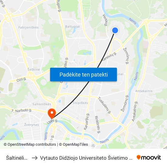 Šaltinėlio St. to Vytauto Didžiojo Universiteto Švietimo Akademija map