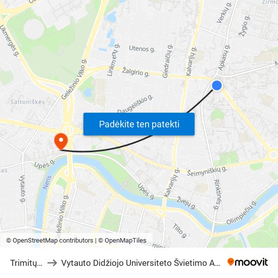 Trimitų St. to Vytauto Didžiojo Universiteto Švietimo Akademija map