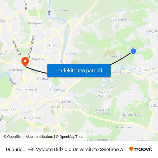 Duburio St. to Vytauto Didžiojo Universiteto Švietimo Akademija map