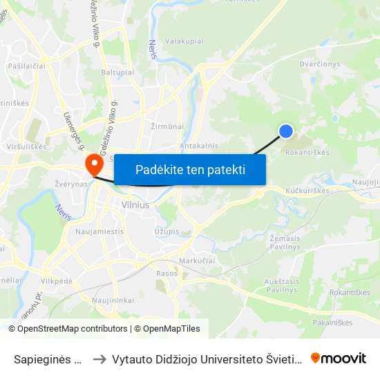 Sapieginės Miškas to Vytauto Didžiojo Universiteto Švietimo Akademija map