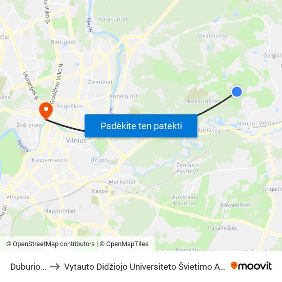 Duburio St. to Vytauto Didžiojo Universiteto Švietimo Akademija map