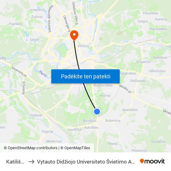 Katiliškės to Vytauto Didžiojo Universiteto Švietimo Akademija map