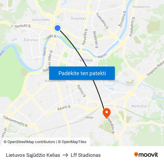 Lietuvos Sąjūdžio Kelias to Lff Stadionas map