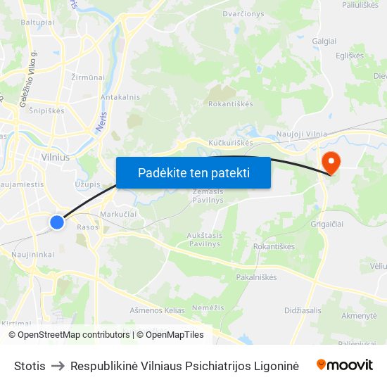 Stotis to Respublikinė Vilniaus Psichiatrijos Ligoninė map