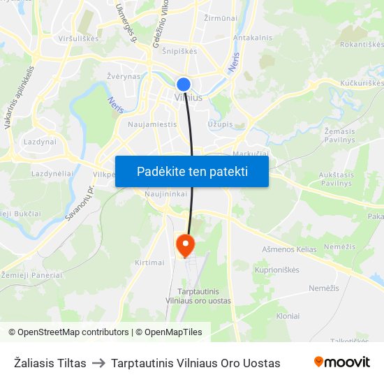 Žaliasis Tiltas to Tarptautinis Vilniaus Oro Uostas map