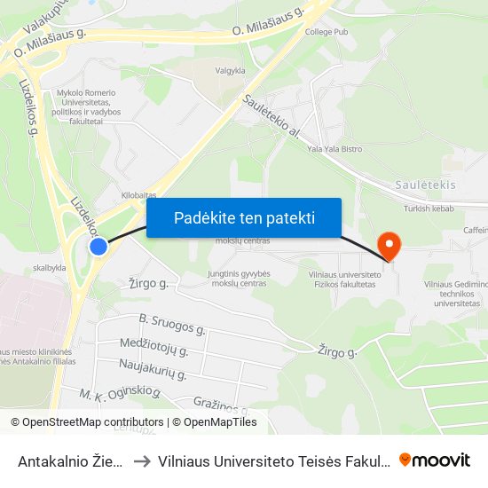 Antakalnio Žiedas to Vilniaus Universiteto Teisės Fakultetas map