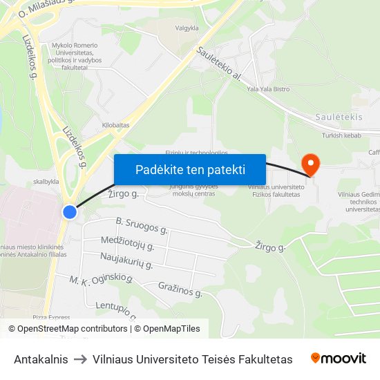 Antakalnis to Vilniaus Universiteto Teisės Fakultetas map