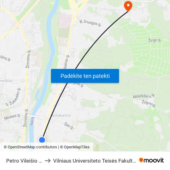 Petro Vileišio St. to Vilniaus Universiteto Teisės Fakultetas map