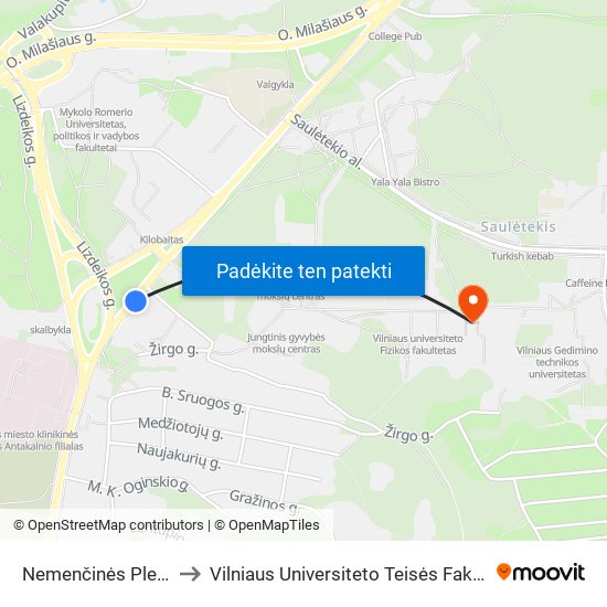 Nemenčinės Plentas to Vilniaus Universiteto Teisės Fakultetas map