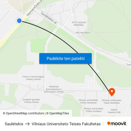 Saulėtekis to Vilniaus Universiteto Teisės Fakultetas map