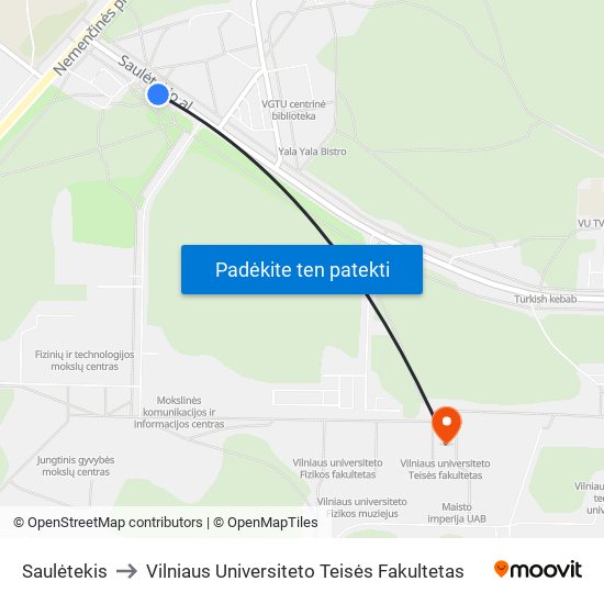 Saulėtekis to Vilniaus Universiteto Teisės Fakultetas map