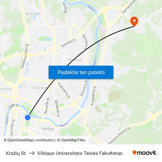 Kražių St. to Vilniaus Universiteto Teisės Fakultetas map