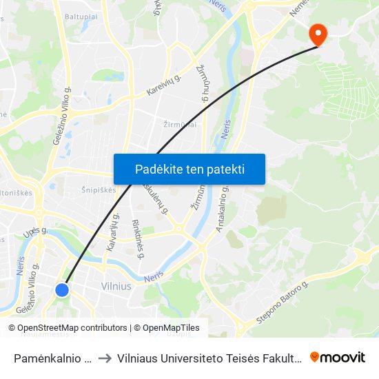 Pamėnkalnio St. to Vilniaus Universiteto Teisės Fakultetas map