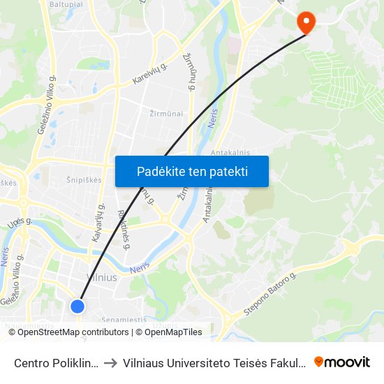 Centro Poliklinika to Vilniaus Universiteto Teisės Fakultetas map
