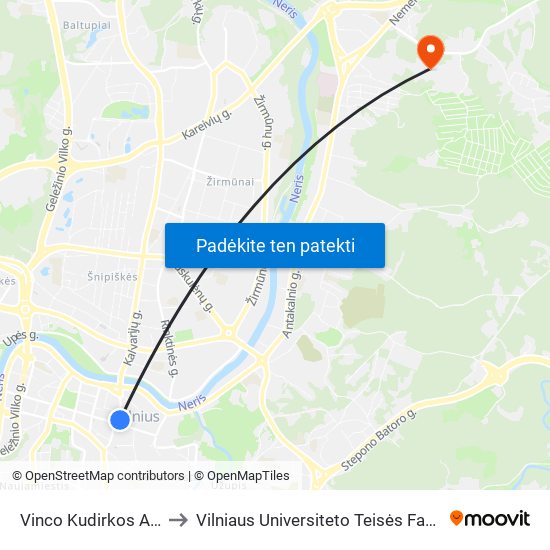Vinco Kudirkos Aikštė to Vilniaus Universiteto Teisės Fakultetas map
