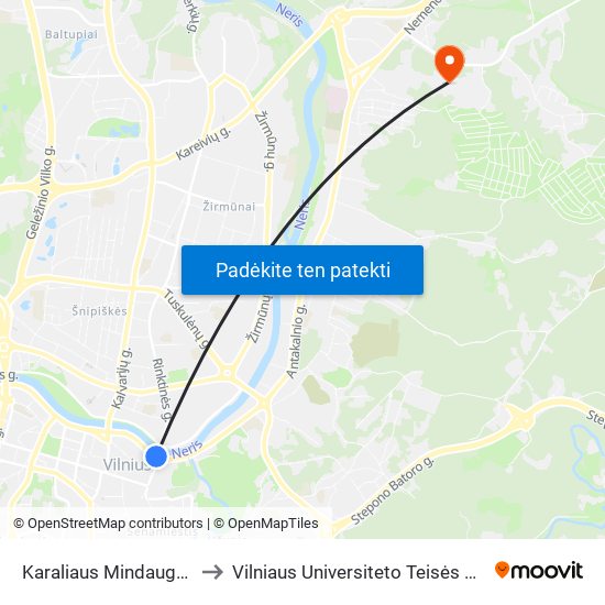 Karaliaus Mindaugo Tiltas to Vilniaus Universiteto Teisės Fakultetas map