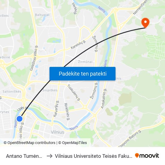 Antano Tumėno St. to Vilniaus Universiteto Teisės Fakultetas map