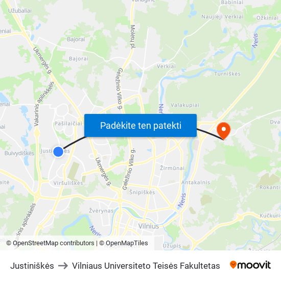 Justiniškės to Vilniaus Universiteto Teisės Fakultetas map