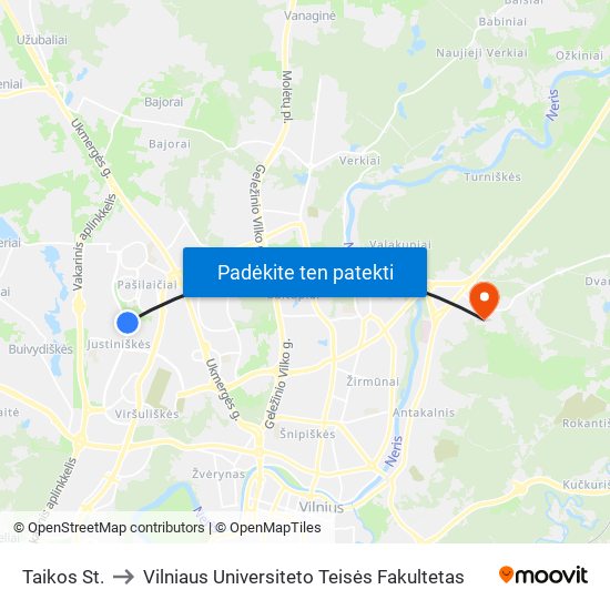Taikos St. to Vilniaus Universiteto Teisės Fakultetas map