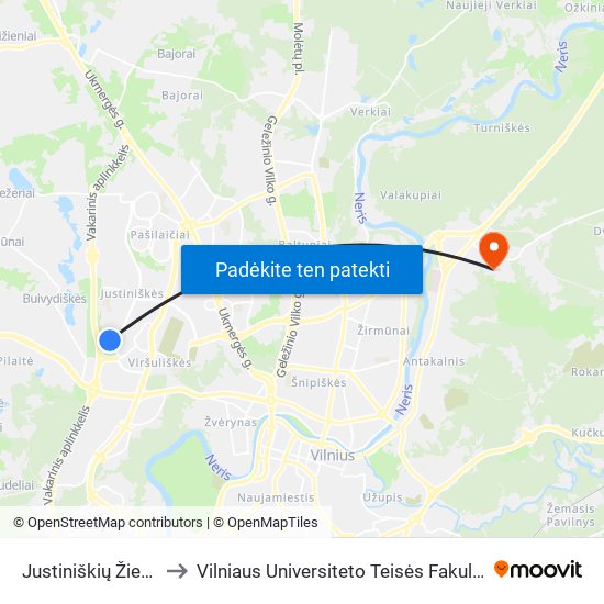 Justiniškių Žiedas to Vilniaus Universiteto Teisės Fakultetas map