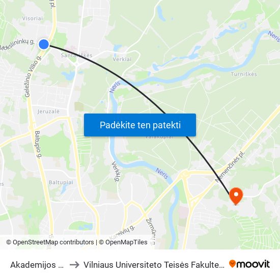 Akademijos St. to Vilniaus Universiteto Teisės Fakultetas map