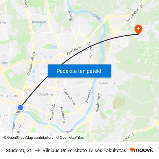 Studentų St. to Vilniaus Universiteto Teisės Fakultetas map