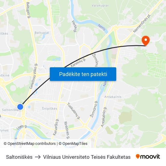Saltoniškės to Vilniaus Universiteto Teisės Fakultetas map