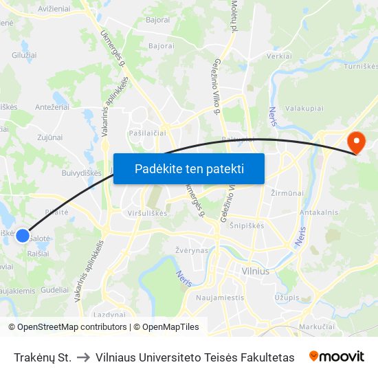 Trakėnų St. to Vilniaus Universiteto Teisės Fakultetas map