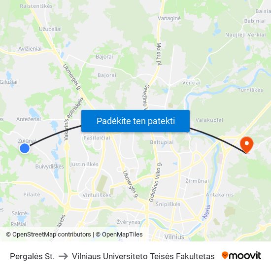 Pergalės St. to Vilniaus Universiteto Teisės Fakultetas map