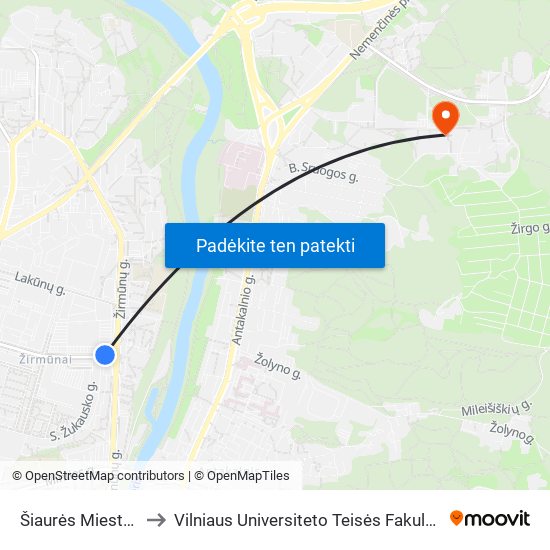 Šiaurės Miestelis to Vilniaus Universiteto Teisės Fakultetas map