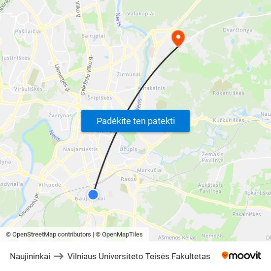 Naujininkai to Vilniaus Universiteto Teisės Fakultetas map