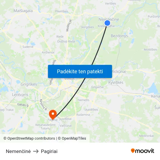 Nemenčinė to Pagiriai map