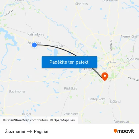 Žiežmariai to Pagiriai map